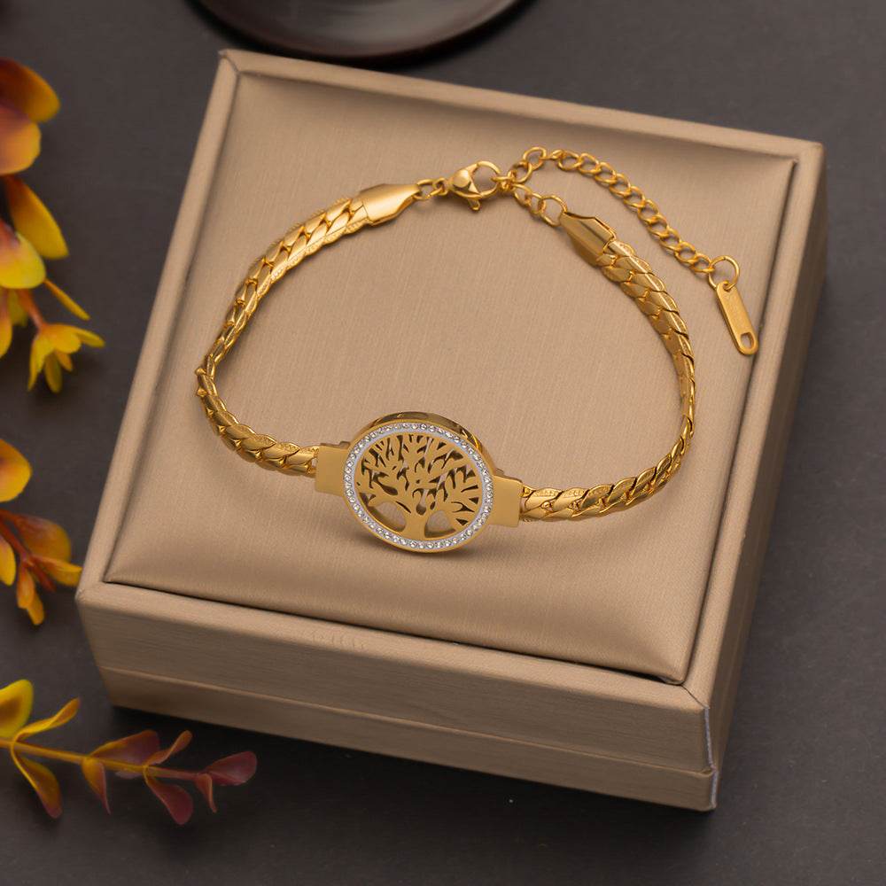 Buy Center Stainless Steel Flower Bracelet - Trendy Lucky Tree Design - Buy Center