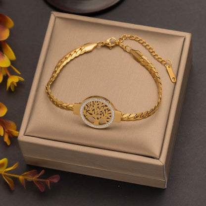 Buy Center Stainless Steel Flower Bracelet - Trendy Lucky Tree Design - Buy Center