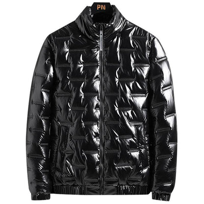 Men's Glossy Stand-Up Collar Jacket - Stylish Casual Winter Layering - Buy Center
