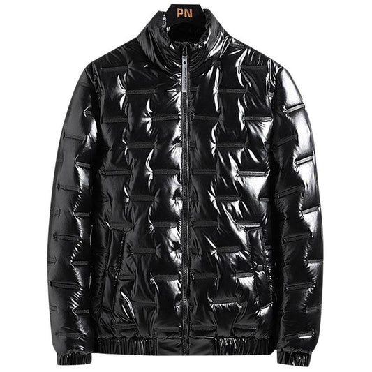 Men's Glossy Stand-Up Collar Jacket - Stylish Casual Winter Layering - Buy Center