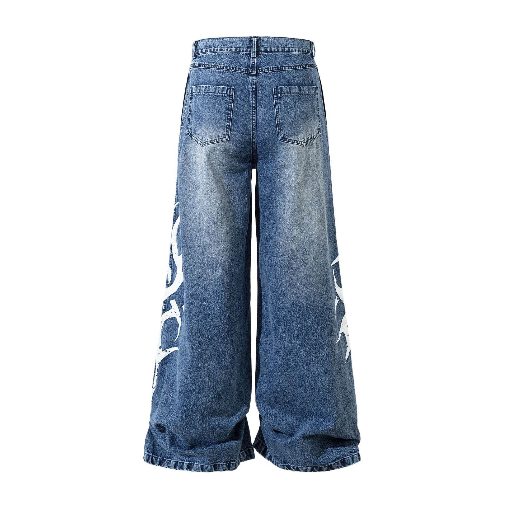 Men's Thorn Printed Washed Jeans - Trendy High Street Style for Comfort - Buy Center