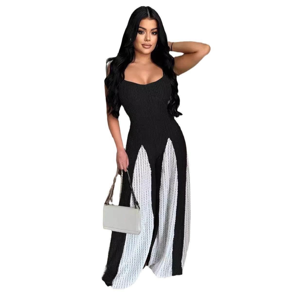 Trendy Wide Leg Knitted Jumpsuit - Sexy Cutout Design & Contrast Colors - Buy Center