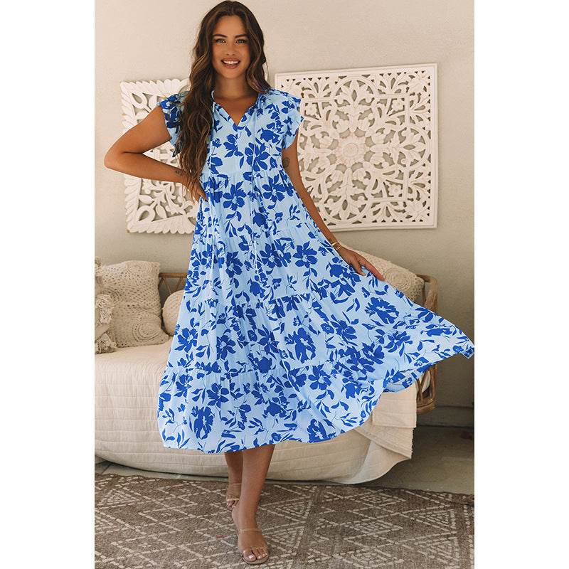 Buycenter Women's Floral Ruffle Sleeve Dress - Sweet Style & Fresh Look - Buy Center