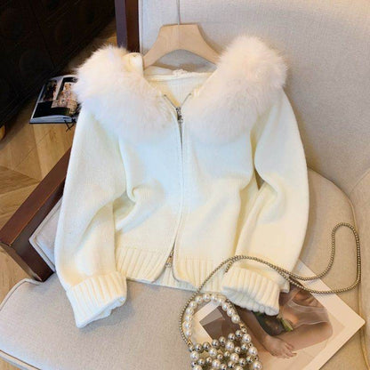 Buycenter Double Zipper Hooded Cardigan - Fur Collar Design, Urban Style - Buy Center