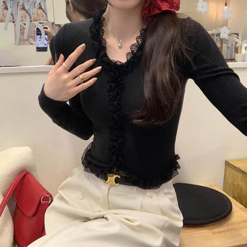 Women's Lace Slim Long T-Shirt - Elegant Casual Top in 4 Colors - Buy Center