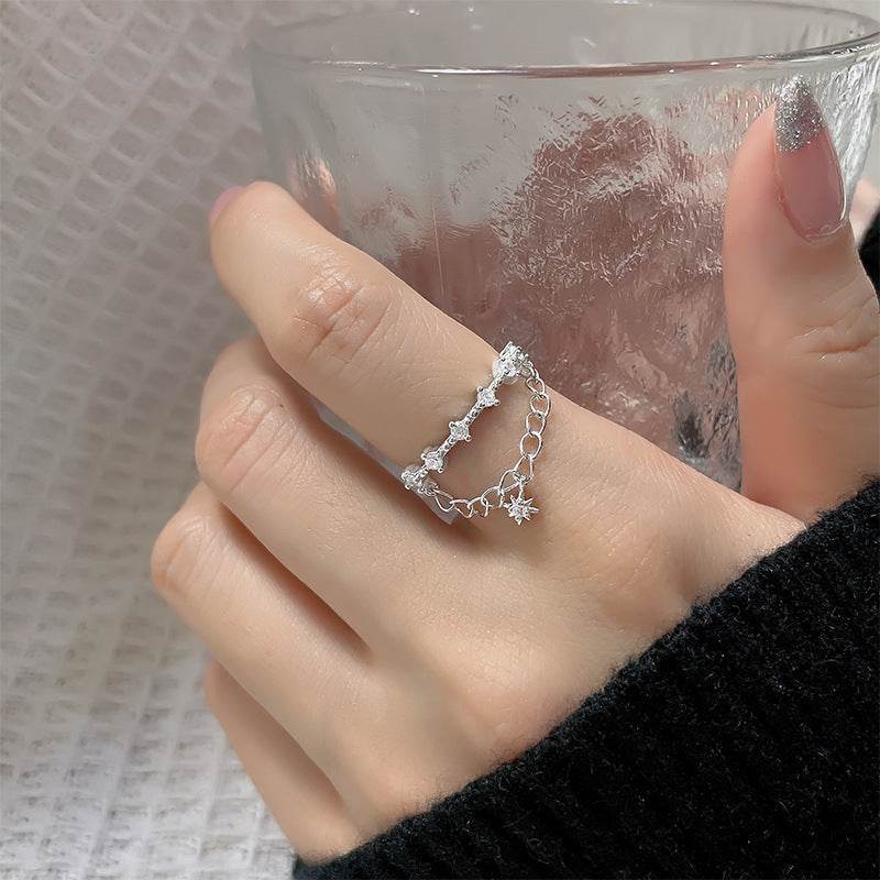 925 Silver Meteor Double Layer Chain Ring - Elegant Celestial Jewelry - Buy Center