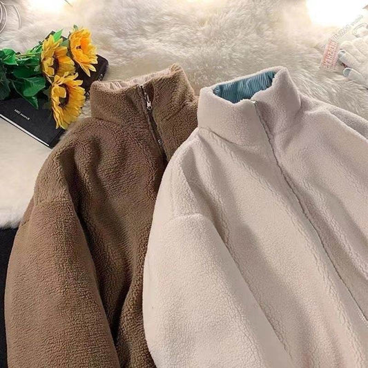Urban Style Corduroy Jacket - Two-Sided Lambswool in Apricot & Blue - Buy Center