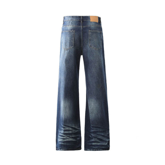 Stylish Men's Retro Washed White Straight Jeans - Mid-Waist Comfort Fit - Buy Center
