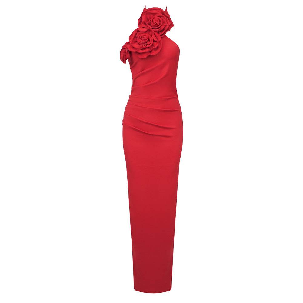 Elegant White Ribbon Flower Halter Dress - Trendy Cocktail Style 2025 - Buy Center