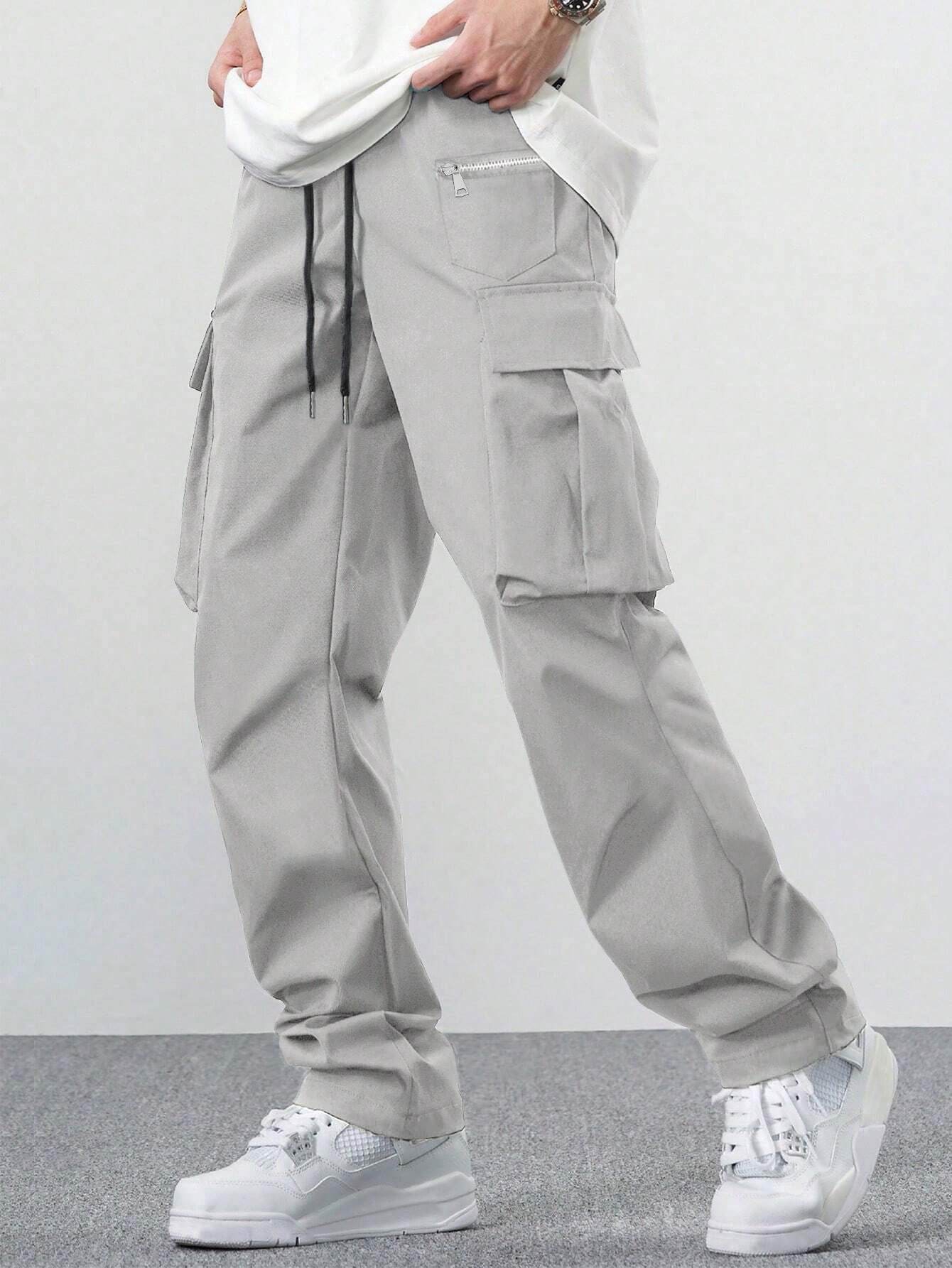Casual Multi-Pocket Men's Overalls - Solid Color & Mid-Waist Style - Buy Center