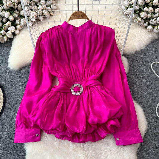 French Style Light Luxury Top for Women - Elegant Lantern Sleeves - Buy Center