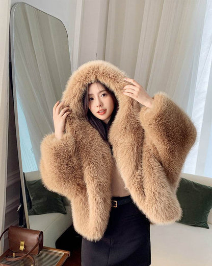 Women's Green Faux Fox Fur Hooded Coat - Stylish Winter Fashion 2025 - Buy Center