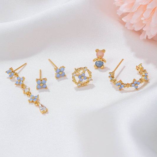 Elegant 18K Gold Bear Flower Tassel Ear Studs - European & American Style - Buy Center