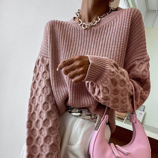 Cozy Pullover Knitting Round Neck Sweaters - Stylish Lantern Sleeve Design - Buy Center