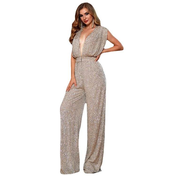 Summer Sequined Jumpsuit - Stylish, Sexy Waist Design for Elegant Occasions - Buy Center