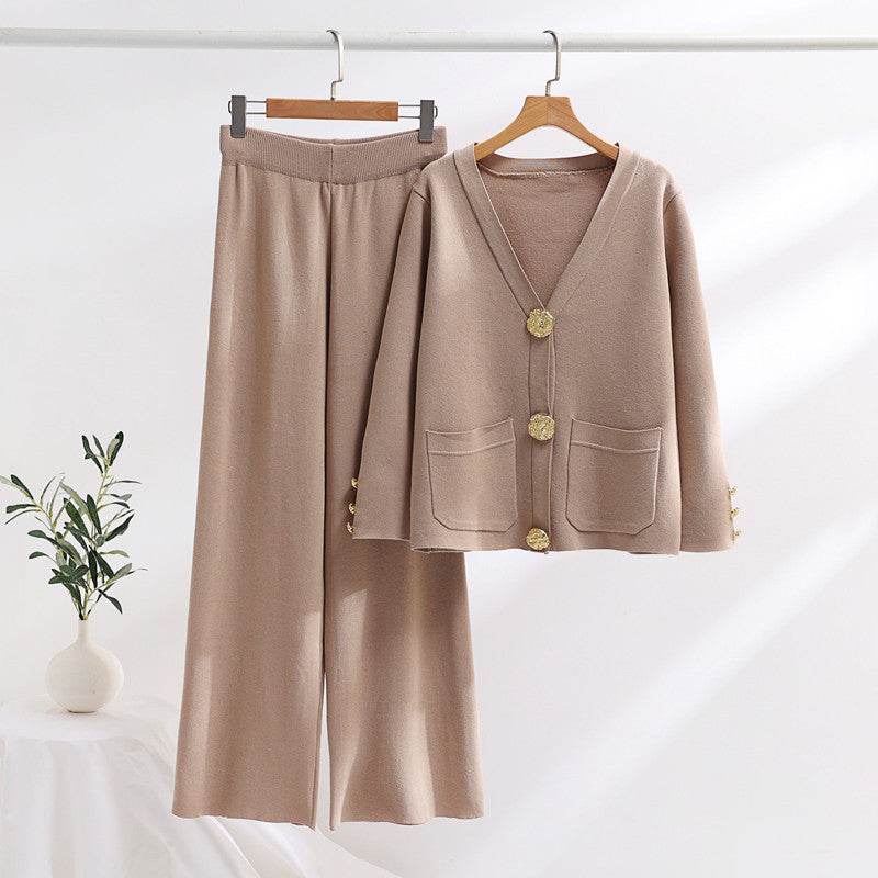 Stylish Contrast Color Women's Sweater & Wide Leg Pants Set - Trendy 2025 - Buy Center