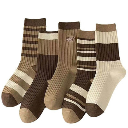 Cute Brown Striped Couple Socks - Cozy Autumn & Winter Essentials - Buy Center