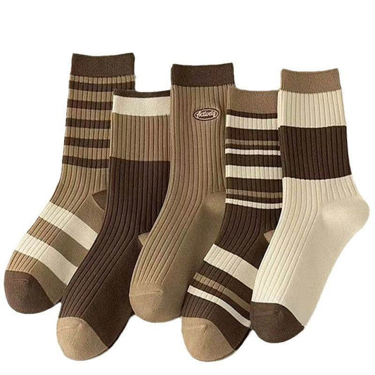 Cute Brown Striped Couple Socks - Cozy Autumn & Winter Essentials - Buy Center