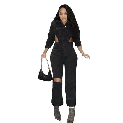 European & American Stretch Jumpsuit - Flattering Design for All Occasions - Buy Center