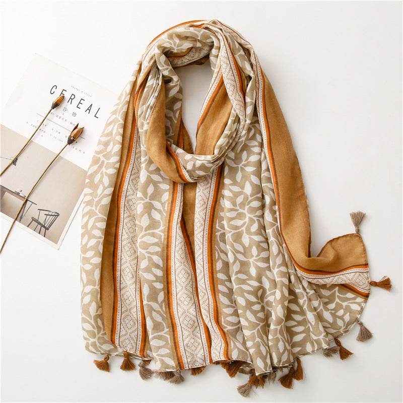 Women's Grape Leaves Tassel Shawl Scarf - Stylish Sun Protection Wrap - Buy Center