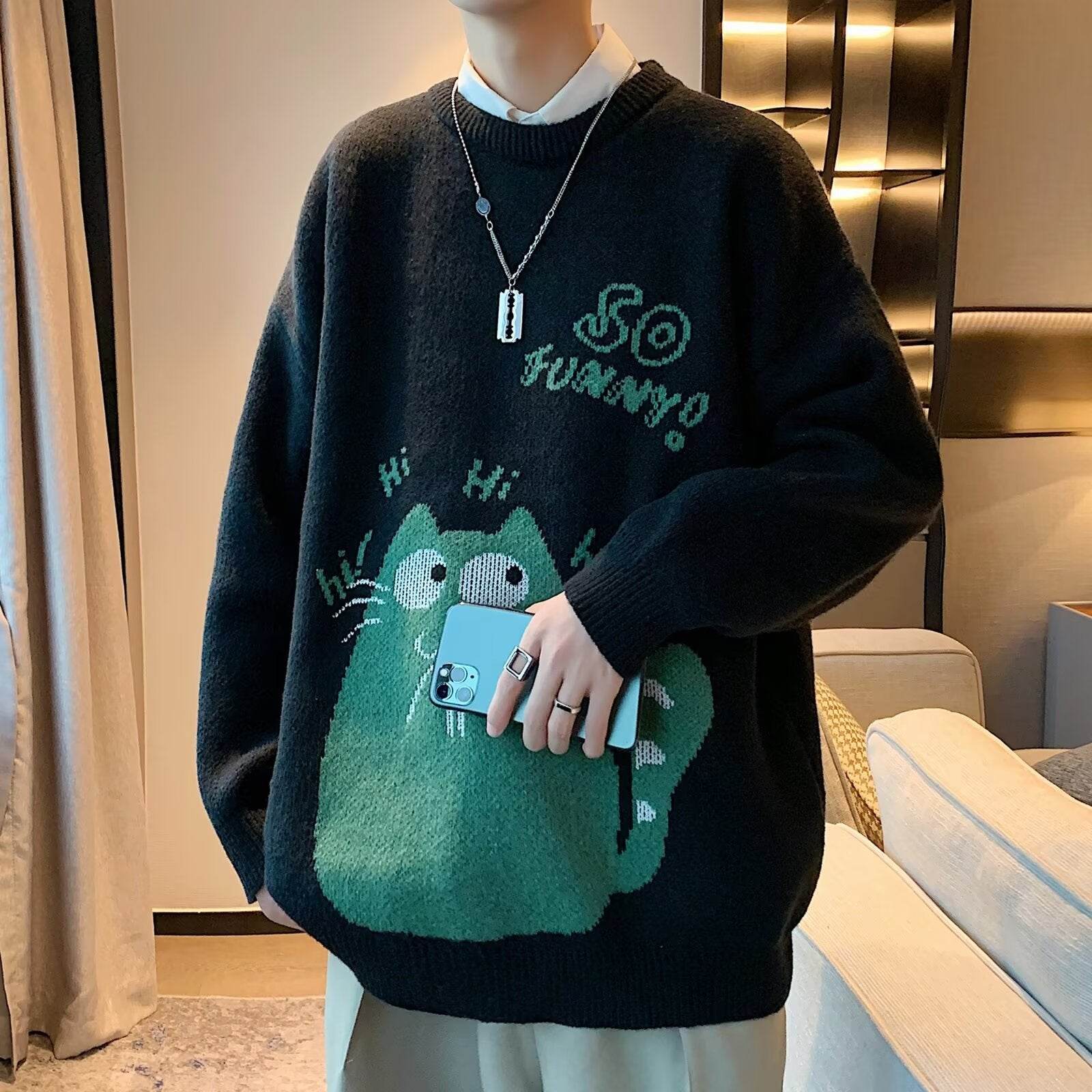Stylish Men's Knitwear - Loose Fit Pullover Sweater for Autumn & Winter - Buy Center