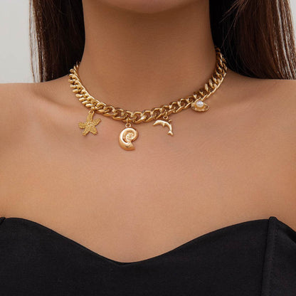 Boho Dolphin Starfish Choker Necklace & Bracelet Set - Trendy Vintage Style - Buy Center