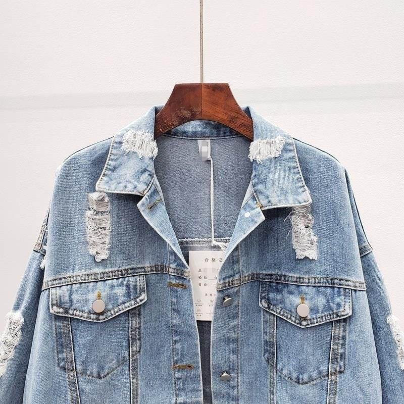 Loose Korean Style Ripped Denim Jacket - Trendy Urban Fashion Essential - Buy Center