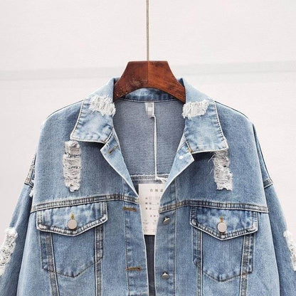 Loose Korean Style Ripped Denim Jacket - Trendy Urban Fashion Essential - Buy Center