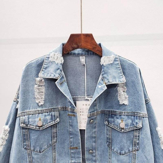 Loose Korean Style Ripped Denim Jacket - Trendy Urban Fashion Essential - Buy Center