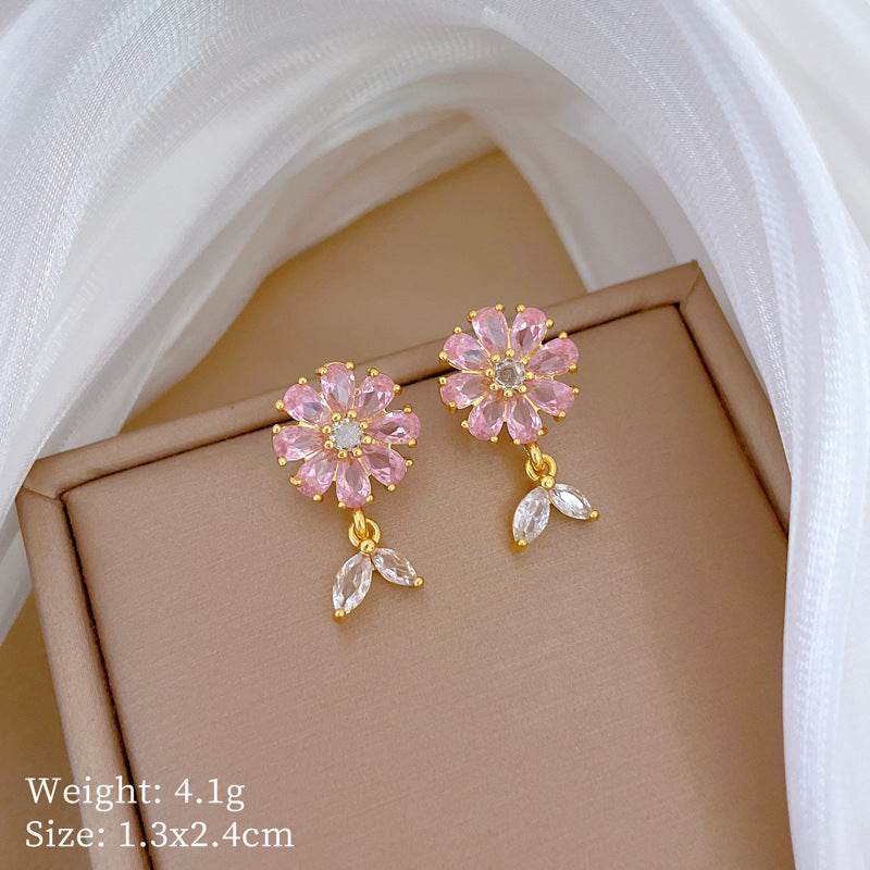 Buy Center Light Luxury Necklace & Earrings Set - Full Diamond Floral Design - Buy Center