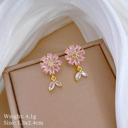 Buy Center Light Luxury Necklace & Earrings Set - Full Diamond Floral Design - Buy Center