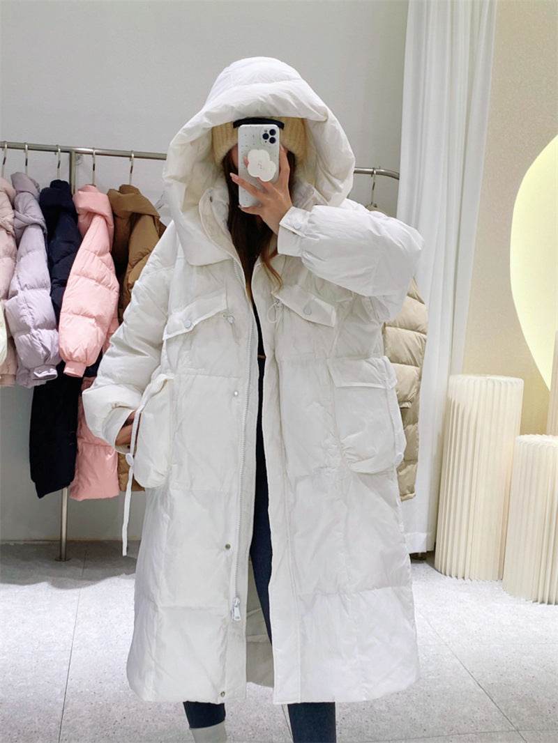 Buycenter Women's Over-the-Knee Quilt Down Jacket - Korean Style, Thick & Cozy - Buy Center