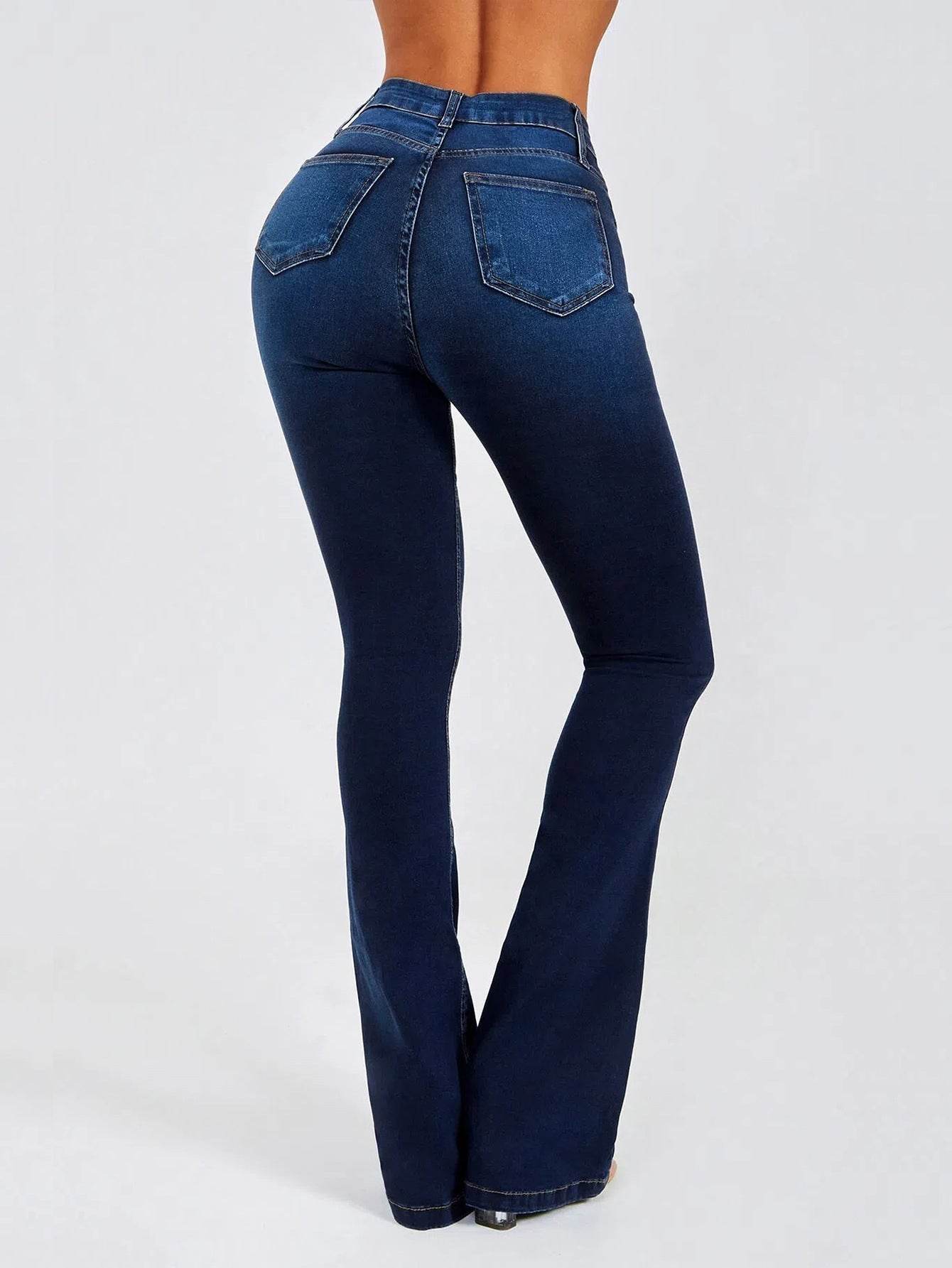 High Waist Slim Stretch Women's Jeans - Bootcut & Distressed Style - Buy Center