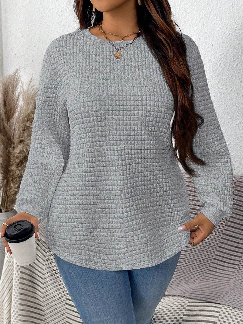 Women's Casual Pullover Sweater - Solid Color Plaid, Sizes XL to 5XL - Buy Center