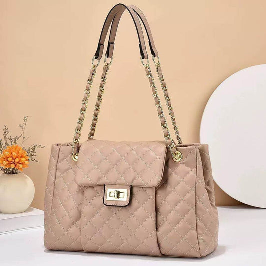 Women's Solid Color Chain Shoulder Bag - Elegant Embroidery & Large Capacity - Buy Center