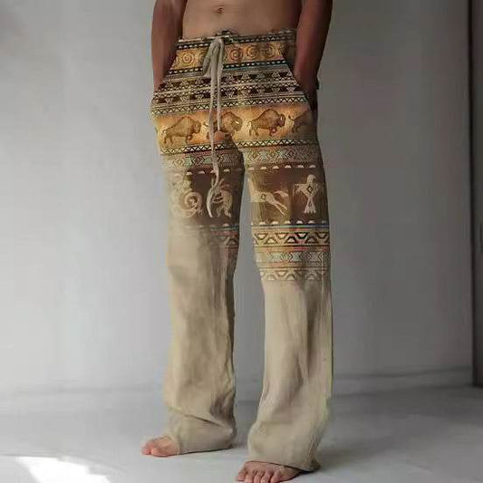 Buycenter Men's Casual Linen Pants - Printed, Loose Fit, Multiple Sizes - Buy Center