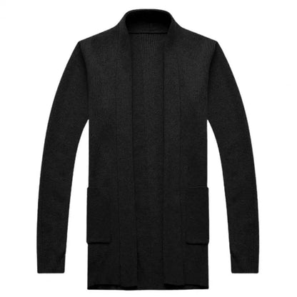 Soft Warm Men’s Cardigan - Solid Color Stretchy Open Stitch Sweater - Buy Center