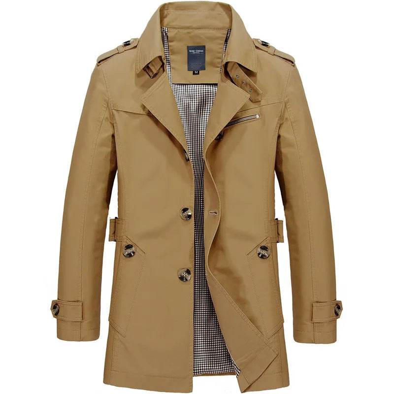 Maxbarley Men's Long Business Windbreaker - Casual Cotton Trench Coat - Buy Center