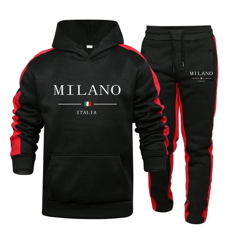 IOSN Men's Casual Tracksuit - Printed Hooded Sweatshirt & Jogger Set - Buy Center
