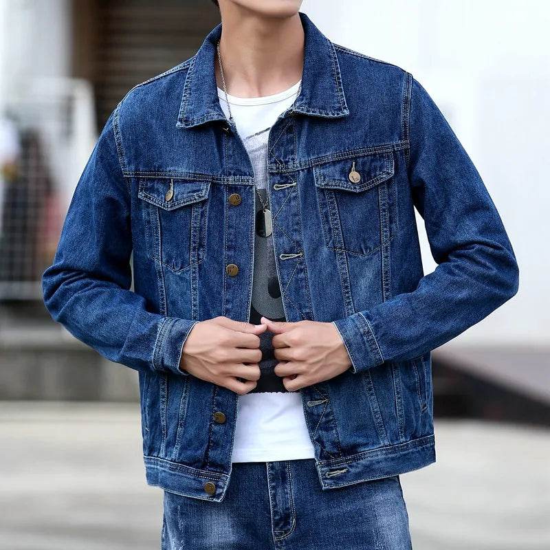 FAVOCENT Men's Denim Jacket - Casual Streetwear, Turn Down Collar - Buy Center
