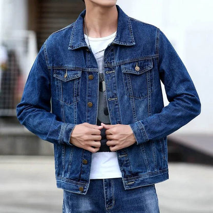 FAVOCENT Men's Denim Jacket - Casual Streetwear, Turn Down Collar - Buy Center