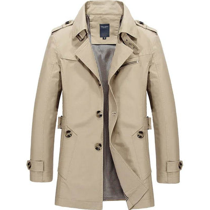 Maxbarley Men's Long Business Windbreaker - Casual Cotton Trench Coat - Buy Center