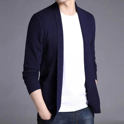 Soft Warm Men’s Cardigan - Solid Color Stretchy Open Stitch Sweater - Buy Center