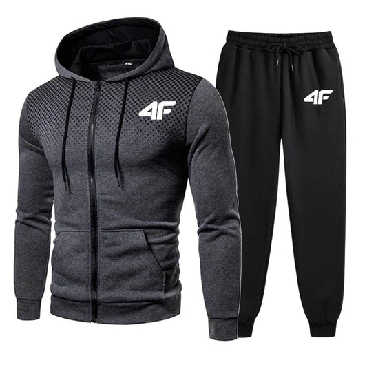 Men's Casual Tracksuit Set - Print Zipper Jacket & Jogging Pants - Buy Center