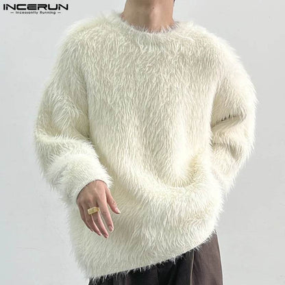 INCERUN Mens Casual Pullover - Korean Style Solid Long Sleeve Sweater - Buy Center