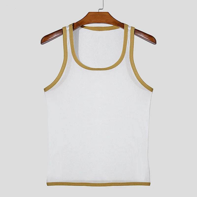 Summer 2025 Men’s Mesh Tank Top - Casual U Neck Vest in Contrast Color - Buy Center