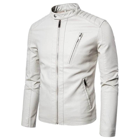 TRAF Men's Spring Autumn Leather Jacket - Slim Fit Korean Style - Buy Center