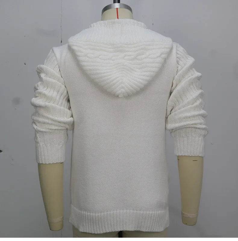 Men's Casual Hooded Cardigan Sweater - Full Sleeve, Solid Color Outerwear - Buy Center
