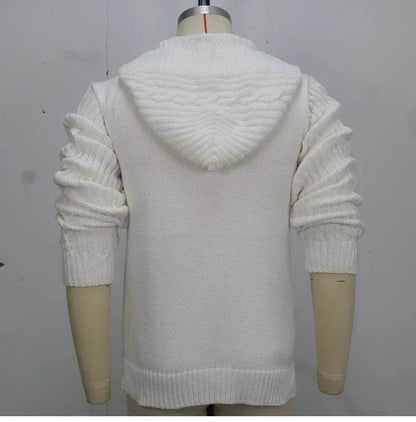 Men's Casual Hooded Cardigan Sweater - Full Sleeve, Solid Color Outerwear - Buy Center