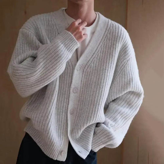 Men's Winter Cardigan Sweater - Thick V-Neck Button Knitted Coat - Buy Center